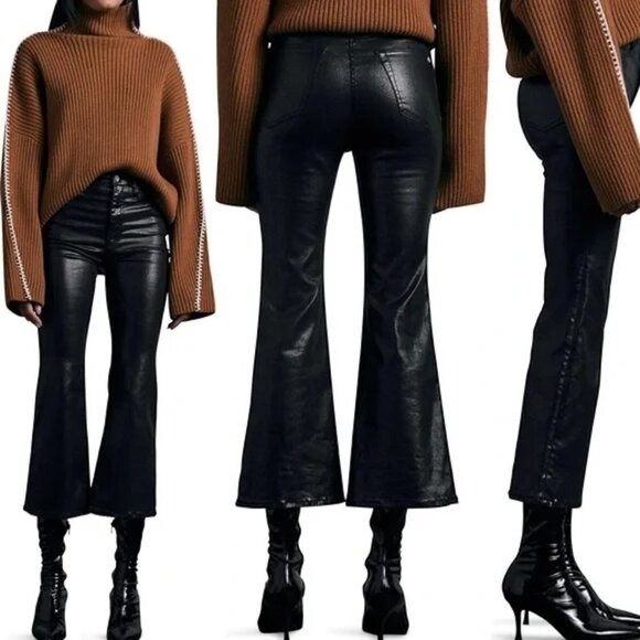 RAG & BONE Casey High-Rise Ankle Flare Coated Black Jeans WDD22F2917GBL - Picture 1 of 13